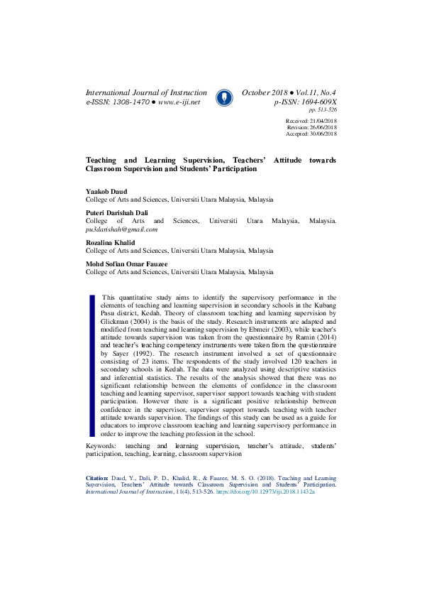 (PDF) Teaching and Learning Supervision, Teachers' Attitude towards ...