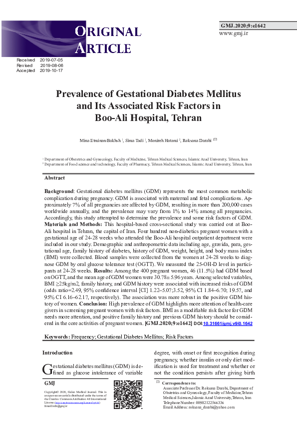 (PDF) Prevalence of Gestational Diabetes Mellitus and Its Associated ...