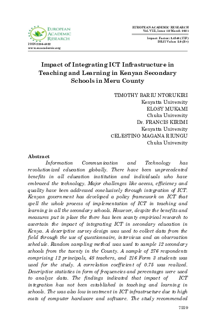 (PDF) Impact of Integrating ICT Infrastructure in Teaching and Learning ...