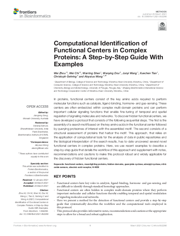 (PDF) Computational Identification of Functional Centers in Complex ...