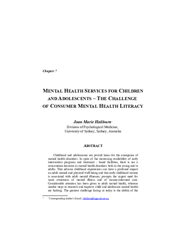 (DOC) Mental health literacy in children