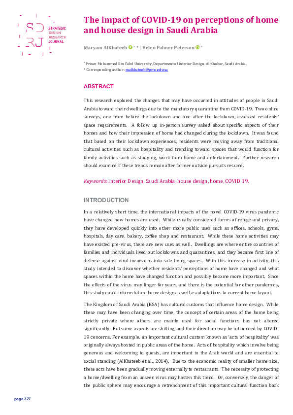 (PDF) The impact of COVID-19 on perceptions of home and house design in ...