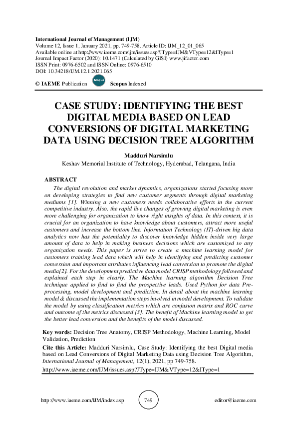 (PDF) CASE STUDY: IDENTIFYING THE BEST DIGITAL MEDIA BASED ON LEAD ...