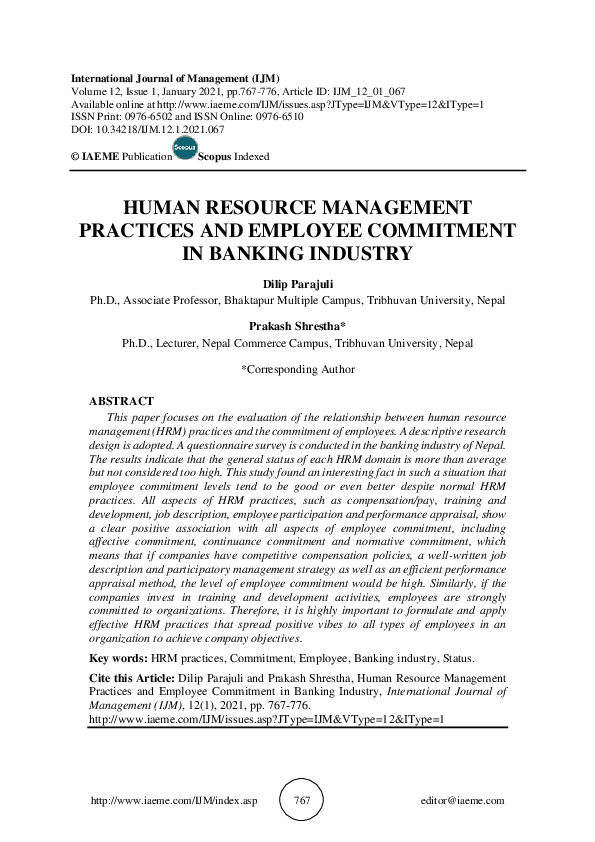 (PDF) HUMAN RESOURCE MANAGEMENT PRACTICES AND EMPLOYEE COMMITMENT IN ...