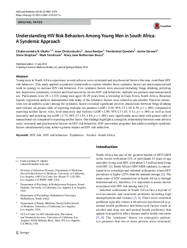 (PDF) Understanding HIV Risk Behaviors Among Young Men in South Africa ...