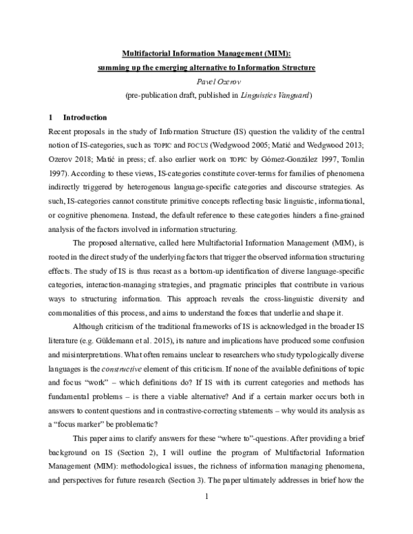 (PDF) Multifactorial Information Management (MIM): summing up the ...