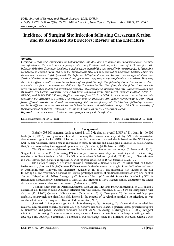 (PDF) Incidence of Surgical Site Infection following Caesarean Section ...