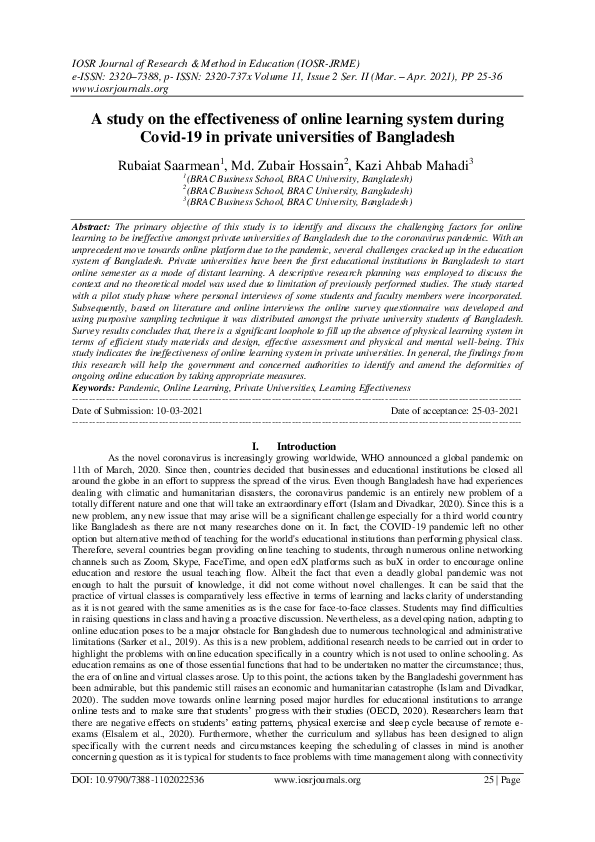 (PDF) A study on the effectiveness of online learning system during ...