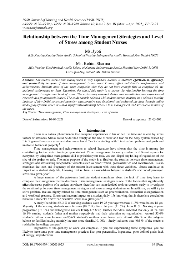 (PDF) Relationship between the Time Management Strategies and Level of ...