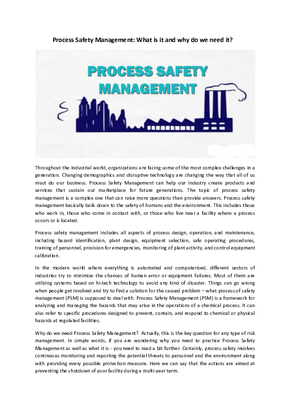 (PDF) Process Safety Management: What is it and why do we need it
