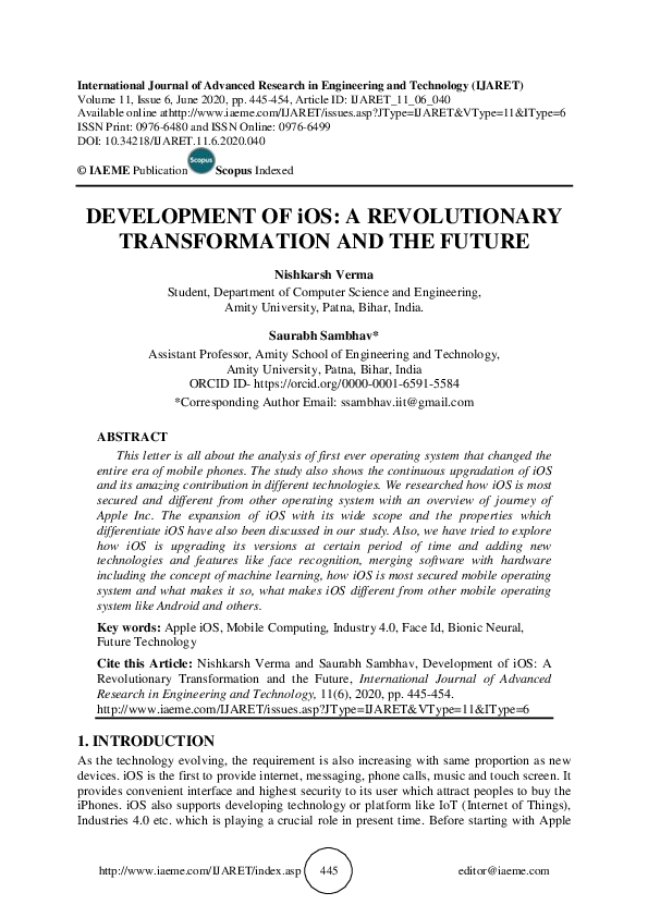(PDF) DEVELOPMENT OF iOS: A REVOLUTIONARY TRANSFORMATION AND THE FUTURE