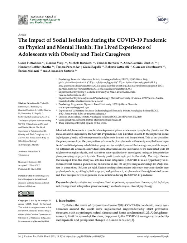 (PDF) The Impact of Social Isolation during the COVID-19 Pandemic on ...