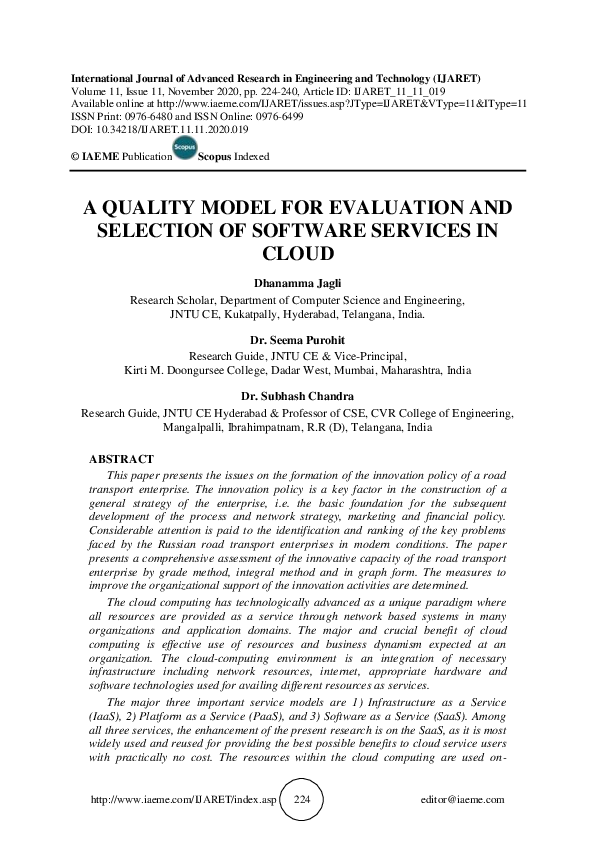 (PDF) A QUALITY MODEL FOR EVALUATION AND SELECTION OF SOFTWARE SERVICES ...