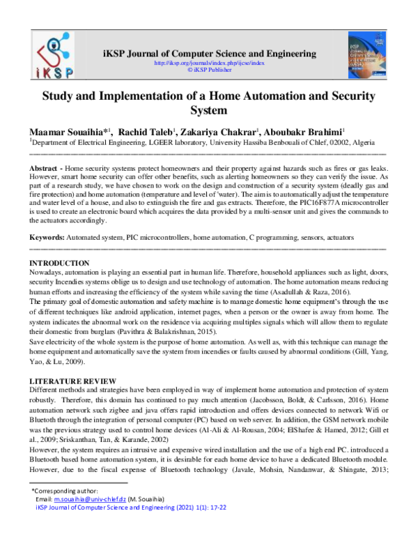 (PDF) Study and Implementation of a Home Automation and Security System