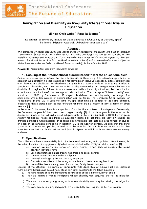 (PDF) Immigration and Disability as Inequality Intersectional Axis in ...