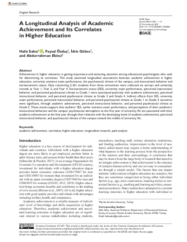 (PDF) A Longitudinal Analysis of Academic Achievement and Its ...