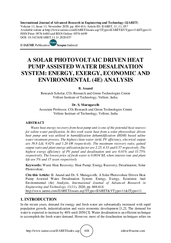 (PDF) A SOLAR PHOTOVOLTAIC DRIVEN HEAT PUMP ASSISTED WATER DESALINATION ...