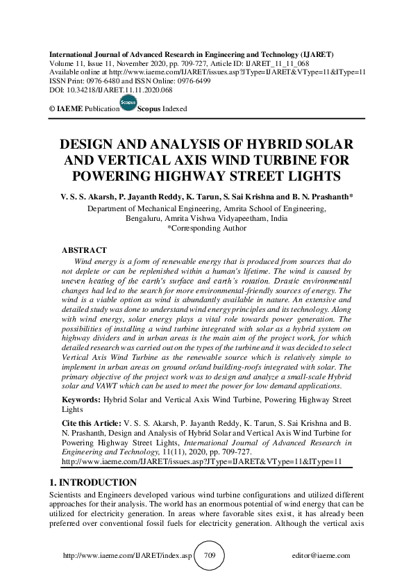 Design And Analysis Of Vertical Axis Wind Turbine Blades For Street