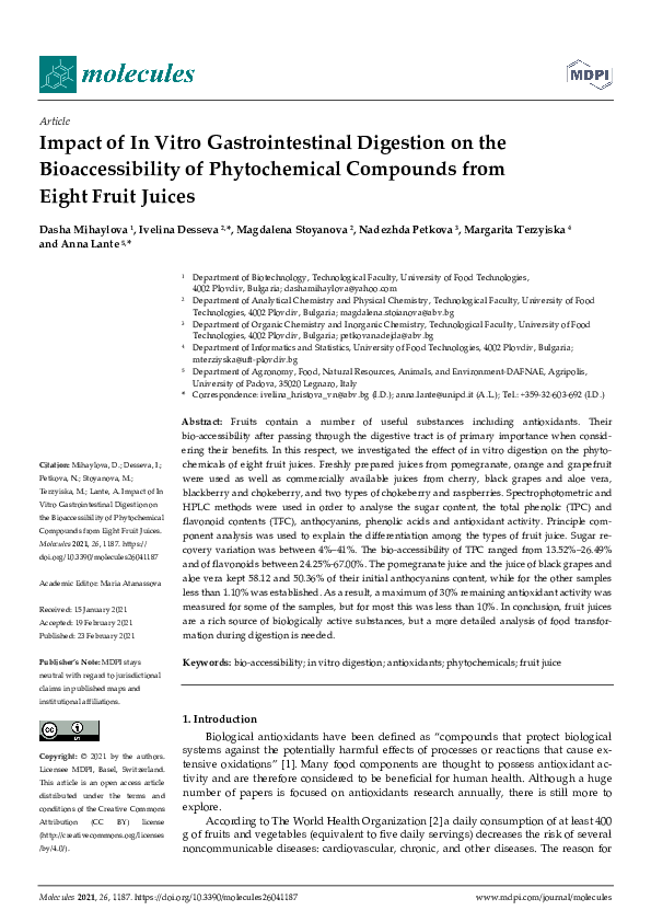 (PDF) Impact of In Vitro Gastrointestinal Digestion on the ...