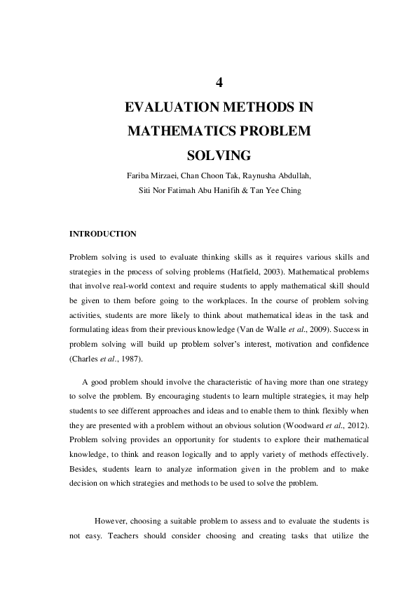 (PDF) 4 EVALUATION METHODS IN MATHEMATICS PROBLEM SOLVING