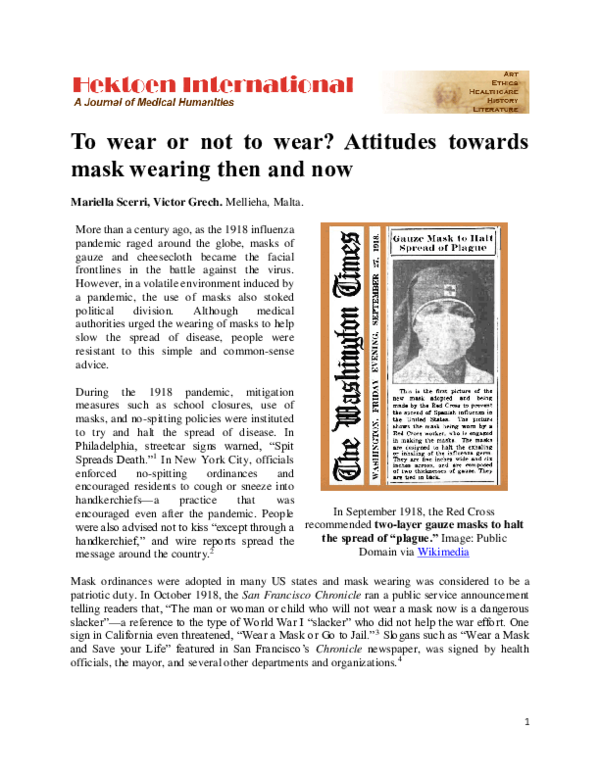 (PDF) To wear or not to wear? Attitudes towards mask wearing then and now