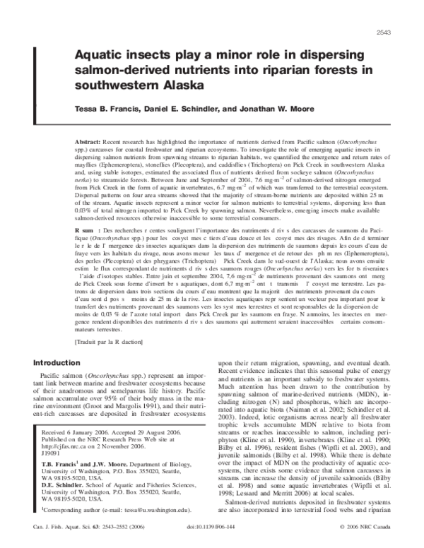 (PDF) Aquatic insects play a minor role in dispersing salmon-derived ...