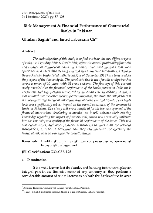 (PDF) Risk Management & Financial Performance of Commercial Banks in ...