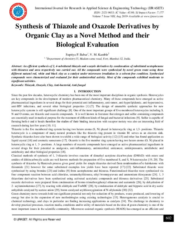 (PDF) Synthesis of Thiazole and Oxazole Derivatives by Organic Clay as ...