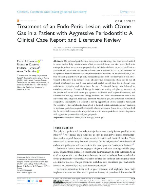 (PDF) Treatment of an EndoPerio Lesion with Ozone Gas in a Patient