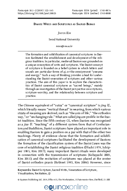 (PDF) Jihyun Kim, Daoist Writs and Scriptures as Sacred Beings ...