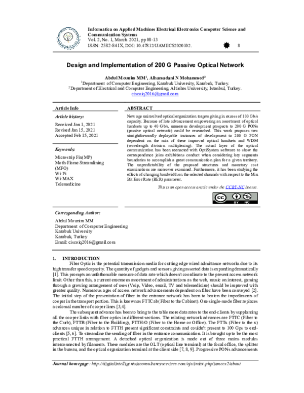 (PDF) Design and Implementation of 200 G Passive Optical Network
