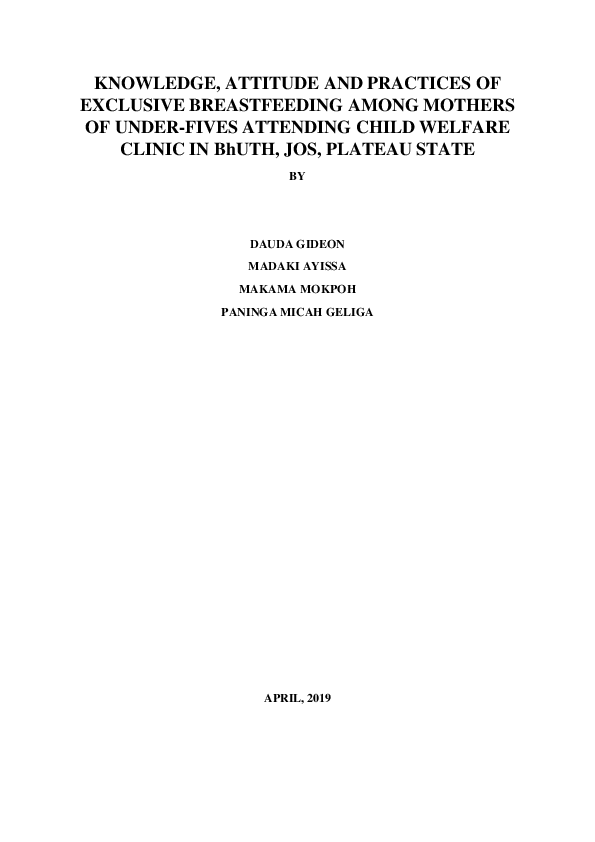 (PDF) KNOWLEDGE, ATTITUDE AND PRACTICES OF EXCLUSIVE BREASTFEEDING ...