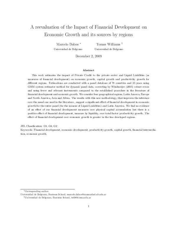 (PDF) A reevaluation of the impact of financial development on economic ...