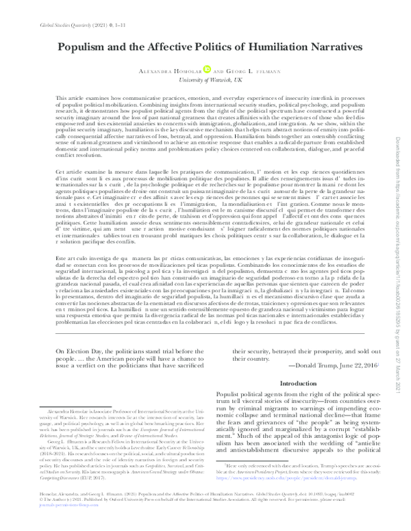 (PDF) Populism and the Affective Politics of Humiliation Narratives