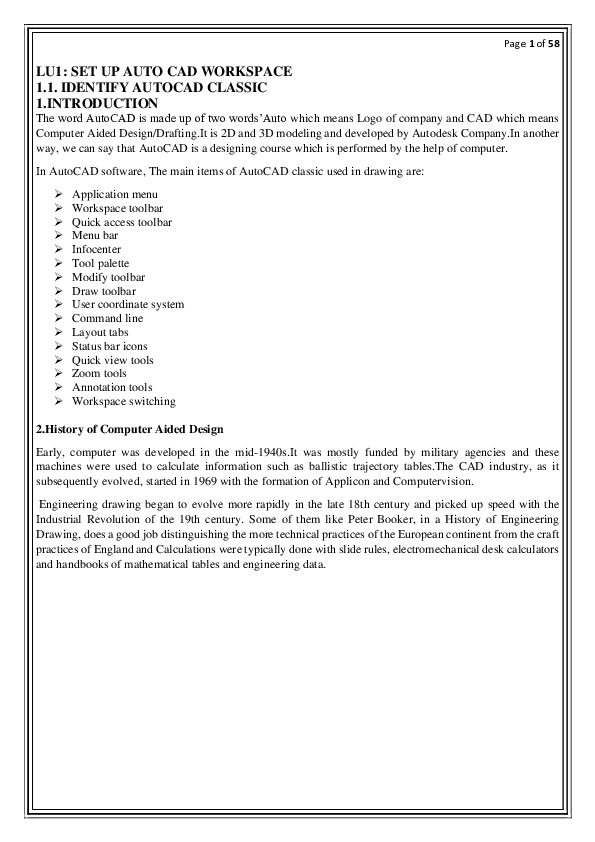 (PDF) LU1: SET UP AUTO CAD WORKSPACE 1.1. IDENTIFY AUTOCAD CLASSIC