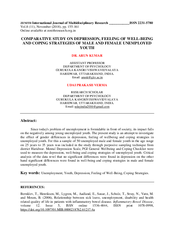 (PDF) COMPARATIVE STUDY ON DEPRESSION, FEELING OF WELL-BEING AND COPING ...