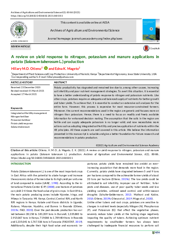 (PDF) A review on yield response to nitrogen, potassium and manure ...