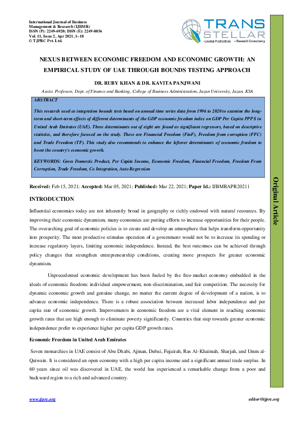 (PDF) NEXUS BETWEEN ECONOMIC FREEDOM AND ECONOMIC GROWTH: AN EMPIRICAL ...