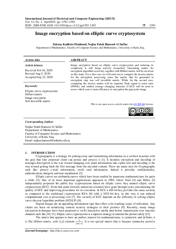 (PDF) Image encryption based on elliptic curve cryptosystem