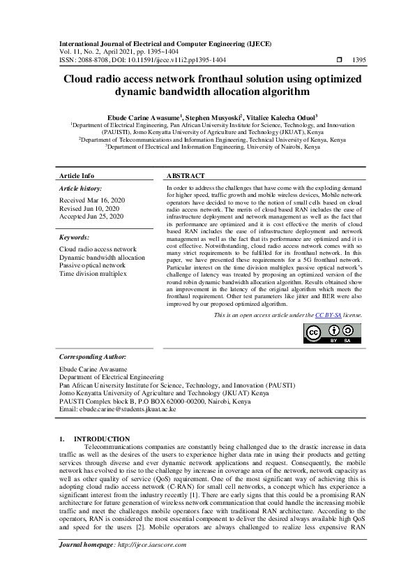 (PDF) Cloud radio access network fronthaul solution using optimized ...