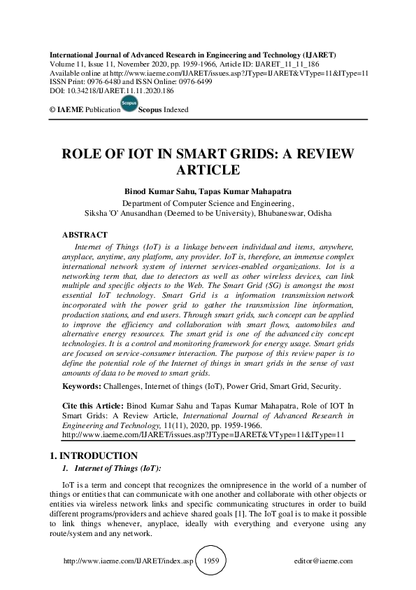 (PDF) ROLE OF IOT IN SMART GRIDS: A REVIEW ARTICLE