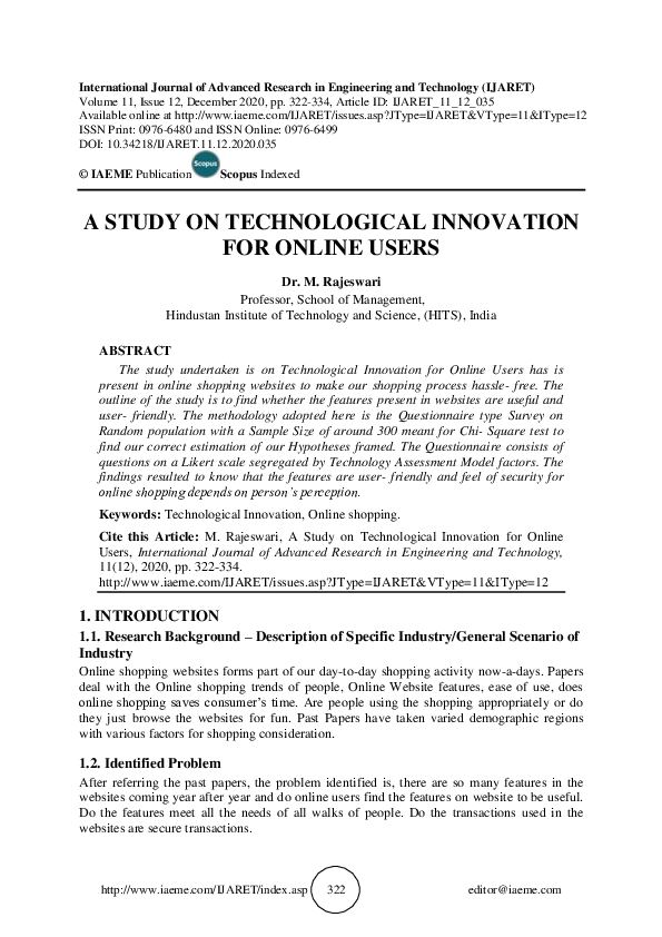 (PDF) A STUDY ON TECHNOLOGICAL INNOVATION FOR ONLINE USERS
