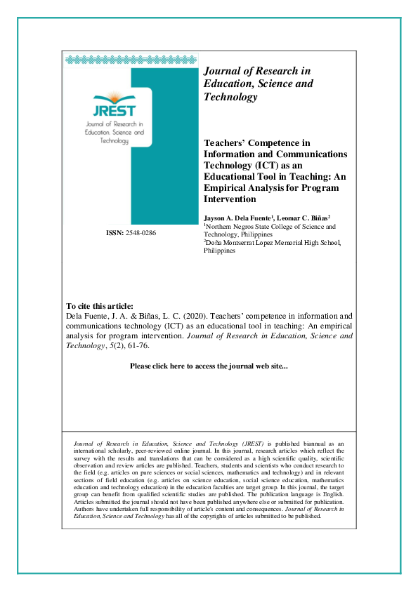 (PDF) Teachers' Competence in Information and Communications Technology ...