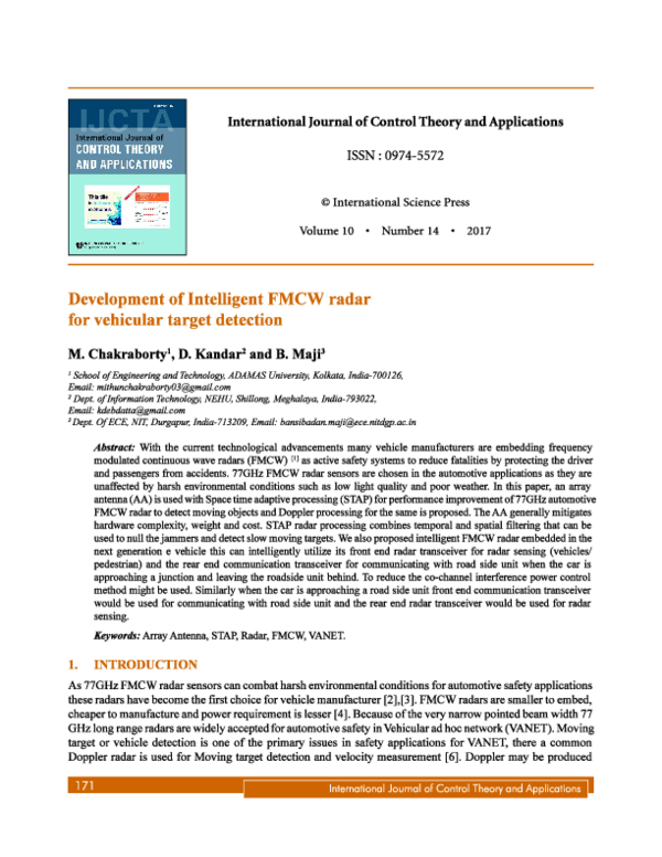 (PDF) Development of Intelligent FMCW radar for vehicular target detection