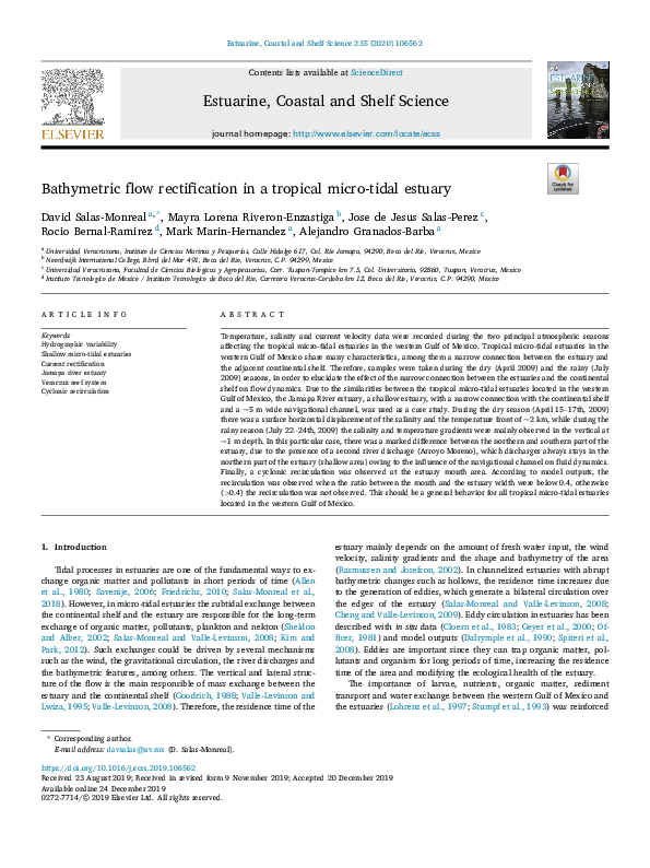 (PDF) Bathymetric flow rectification in a tropical micro-tidal estuary