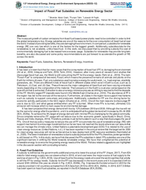 (PDF) Impact of Fossil Fuel Subsidies on Renewable Energy Sector