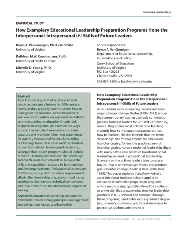 (PDF) How Exemplary Educational Leadership Preparation Programs Hone ...