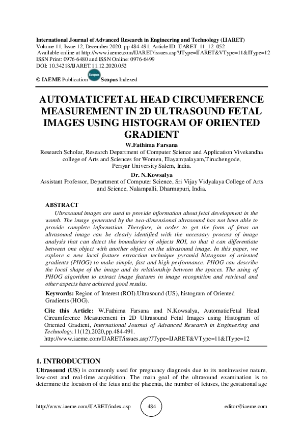 (PDF) AUTOMATICFETAL HEAD CIRCUMFERENCE MEASUREMENT IN 2D ULTRASOUND ...