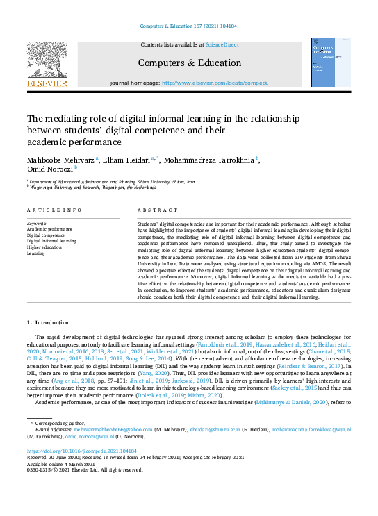 (PDF) The mediating role of digital informal learning in the ...