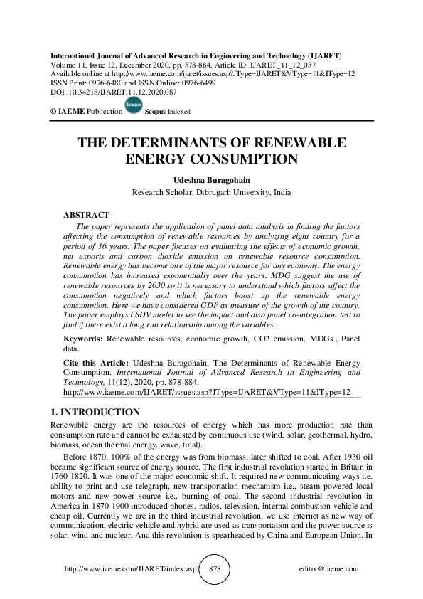 (PDF) THE DETERMINANTS OF RENEWABLE ENERGY CONSUMPTION